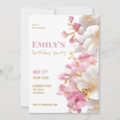 Glam wit goud roze elegante bloemen verjaardag kaart (Voorkant)