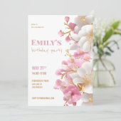 Glam wit goud roze elegante bloemen verjaardag kaart (Staand voorkant)