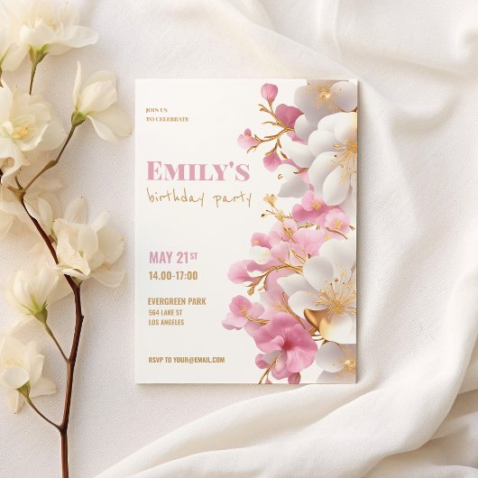 Glam wit goud roze elegante bloemen verjaardag kaart