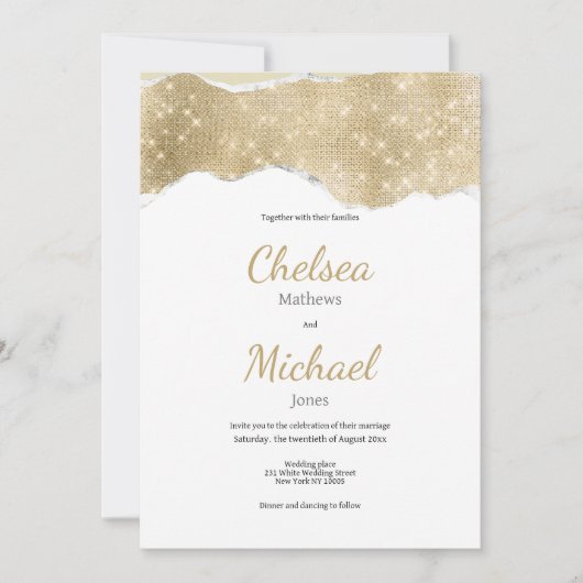 Glam wit goud zilver glitter luxe bruiloft kaart (Voorkant)