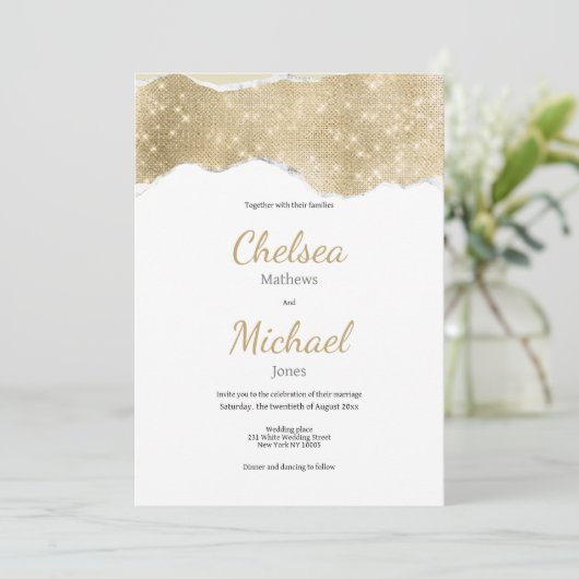 Glam wit goud zilver glitter luxe bruiloft kaart (Staand voorkant)