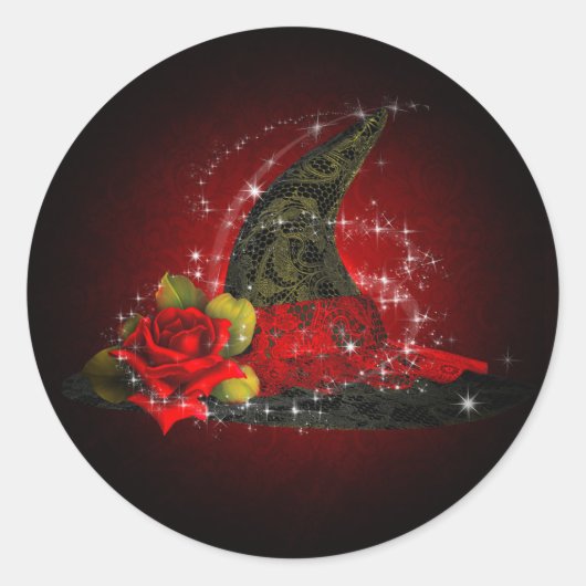 Glam Witch Pet Lacy Black Red Sparkle-partij Ronde Sticker (Voorkant)