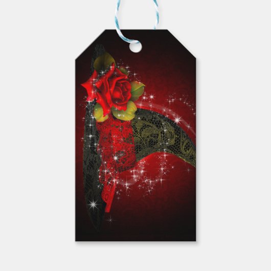 Glam Witch Pet Lacy Black & Red Sparkle Party Cadeaulabel (Voorkant)