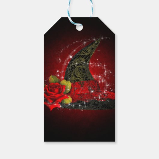 Glam Witch Pet Lacy Black & Red Sparkle Party Cadeaulabel (Achterkant)