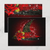 Glam Witch Pet Lacy Black & Red Sparkle Party Uitnodiging Briefkaart (Voorkant / Achterkant)