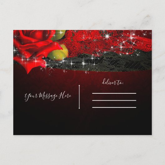 Glam Witch Pet Lacy Black & Red Sparkle Party Uitnodiging Briefkaart (Achterkant)