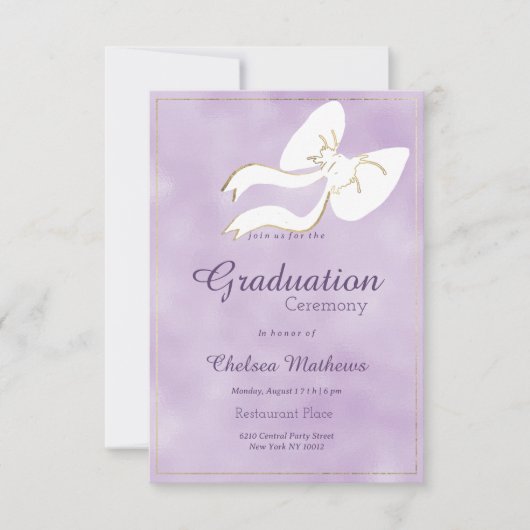 Glam witgouden strik lavendel waterverf Afstuderen Kaart (Voorkant)