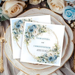 Glam Witte Bloemen Blauw Gouden Trouwservetten Servet