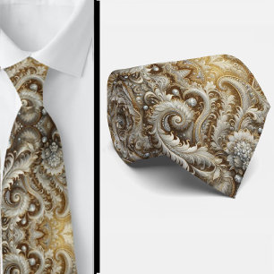 Glam witte en gouden kanten paisley diamanten stro stropdas
