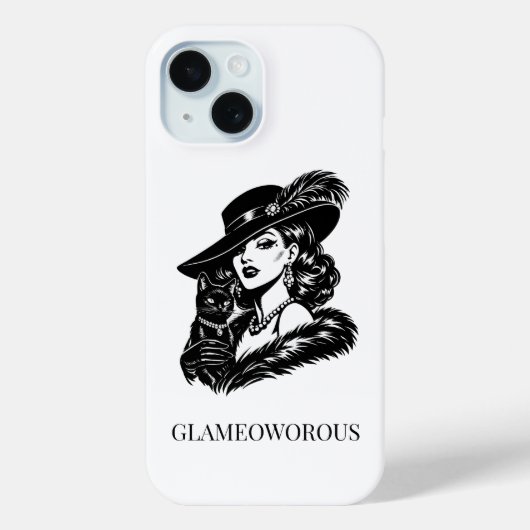 Glam Woman with Cat Fashion Illustration Case-Mate iPhone Case (Achterkant)