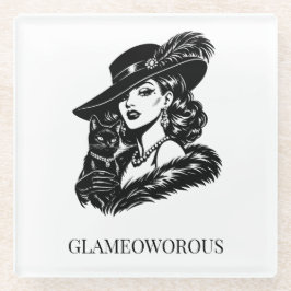 Glam Woman with Cat Fashion Illustration Glazen Onderzetter