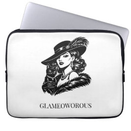 Glam Woman with Cat Fashion Illustration Laptop Sleeve