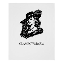 Glam Woman with Cat Fashion Illustration Perfect Poster