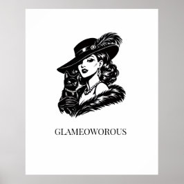 Glam Woman with Cat Fashion Illustration Poster