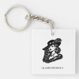 Glam Woman with Cat Fashion Illustration Sleutelhanger