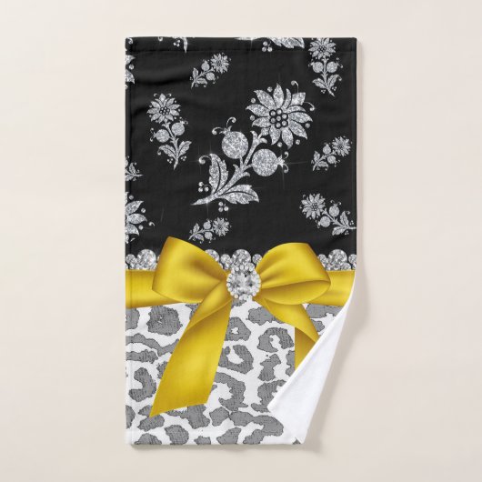 Glam Yellow Bow-Grey Leopard-Silver Floral Sparkle Bad Handdoek (Handdoek)