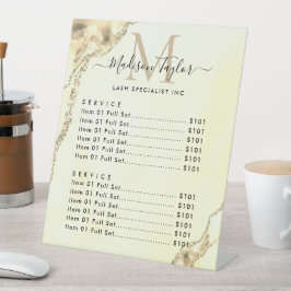 Glam Yellow Gold Glitter Agate Marble Monogram Reclamebord Met Voetstuk