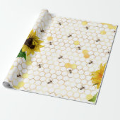 Glam Yellow Sunflower Gold Honeycomb Bee Cadeaupapier (Uitgerold)