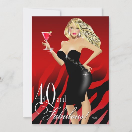 Glam Zebra Bombshell 40th Birthday | rood Kaart (Voorkant)