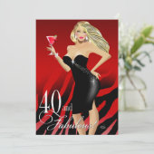 Glam Zebra Bombshell 40th Birthday | rood Kaart (Staand voorkant)