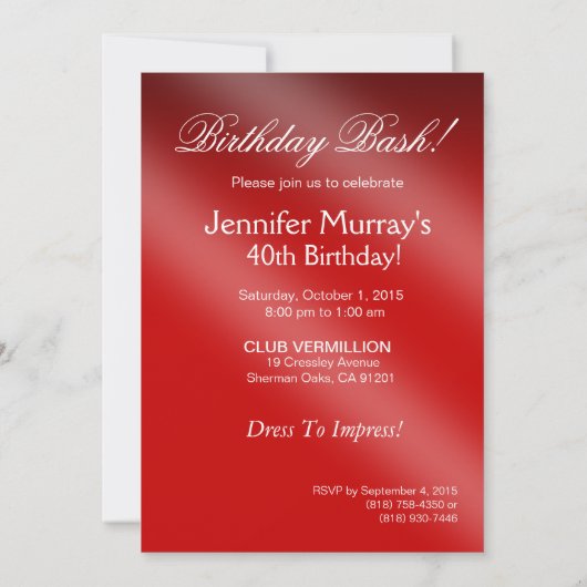 Glam Zebra Bombshell 40th Birthday | rood Kaart (Achterkant)