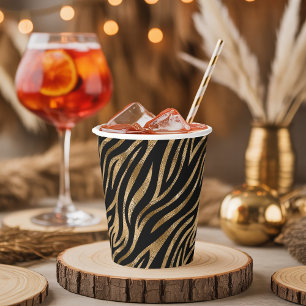 Glam Zebra Strepen Patroon Zwart Goud ID1151 Papieren Bekers