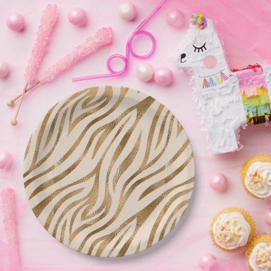 Glam Zebra Stripes Patroon Safari Gold ID1151 Papieren Bordje (Feest)