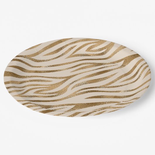 Glam Zebra Stripes Patroon Safari Gold ID1151 Papieren Bordje (Gekanteld)