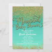 Glam Zeemeermin Baby shower Goud Glitter & Blauwgr Kaart (Voorkant)