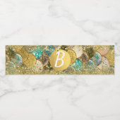 Glam Zeemeermin Goud Blauwgroen Schalen Verjaardag Waterfles Etiket (Enkel label)
