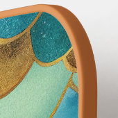 Glam Zeemeermin Schalen Blauwgroen & Gouden Monogr Pickleball Paddle (Links Detail)