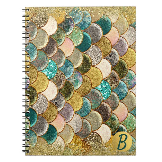 Glam Zeemeermin Schubben Multi Kleur Zee Monogram Notitieboek (Voorkant)
