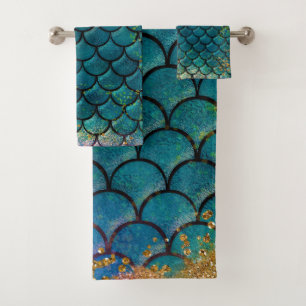 Glam Zeemeermin Vissen Schubben Teal Paars Goud Gl Bad Handdoek
