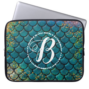 Glam Zeemeermin Vissen Schubben Teal Paars Goud Gl Laptop Sleeve