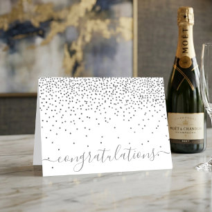 Glam Zilver Confetti Script Felicitaties Kaart