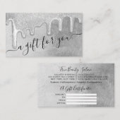 Glam Zilver Dikke Glitter Druppel Cadeaubon Visitekaartje (Voorkant / Achterkant)