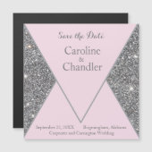Glam Zilver en Roze Glitter Bruiloft Save the Date (Voorkant / Achterkant)