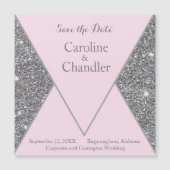 Glam Zilver en Roze Glitter Bruiloft Save the Date (Voorkant)