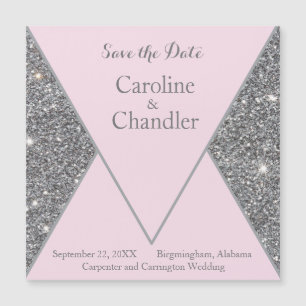 Glam Zilver en Roze Glitter Bruiloft Save the Date