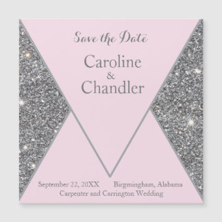 Glam Zilver en Roze Glitter Bruiloft Save the Date