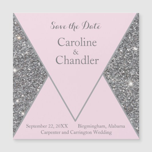 Glam Zilver en Roze Glitter Bruiloft Save the Date (Voorkant)