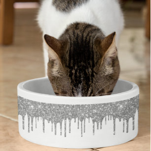 Glam Zilver Glitter Druppels Chic Huisdier Hond Voerbakje
