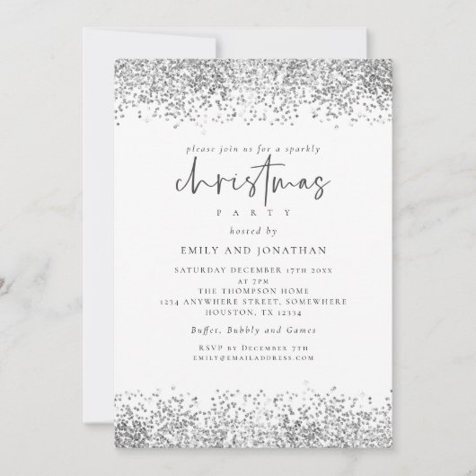 Glam Zilver Glitter Kerstfeest Wit Kaart (Voorkant)