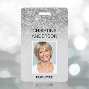Glam Zilver Glitter Werknemersnaam Foto Zakelijk Badge