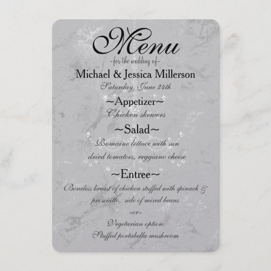 Glam Zilver Marmer Diamant Kroonluchter Bruiloft M Menu (Voorkant)