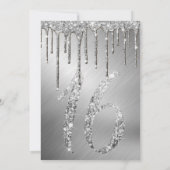 Glam Zilver Metallic Glitter Drips Sweet 16 Kaart (Achterkant)