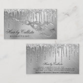 Glam Zilver Metallic Glitter Druppelt Haar Schaar Visitekaartje (Voorkant / Achterkant)