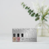 Glam Zilver Metallic Glitter Druppelt Nagellak Visitekaartje (Staand voorkant)