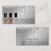 Glam Zilver Metallic Glitter Druppelt Nagellak Visitekaartje (Voorkant / Achterkant)