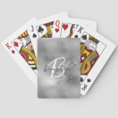 Glam Zilver Moderne Script Monogram Pokerkaarten (Achterkant)
